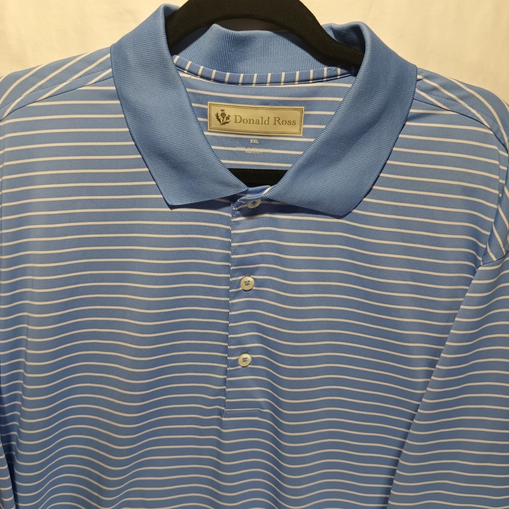 Men's Blue And White Striped Down Overalls Polo Shirt. Xxl.